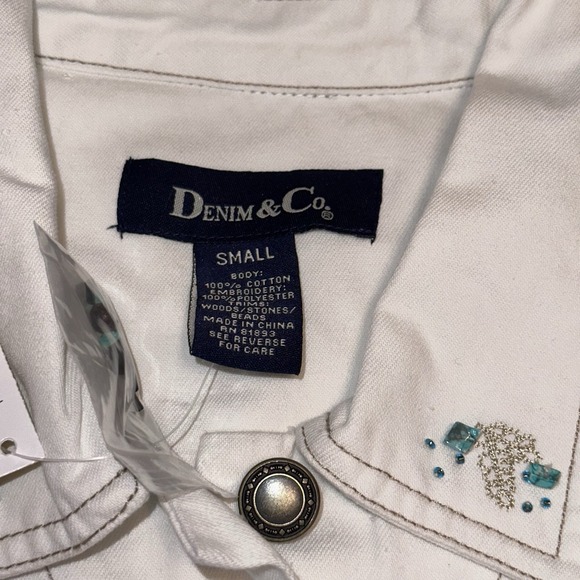 Denim & Co. Embroidered White Jean Jacket Size S - Picture 2 of 7
